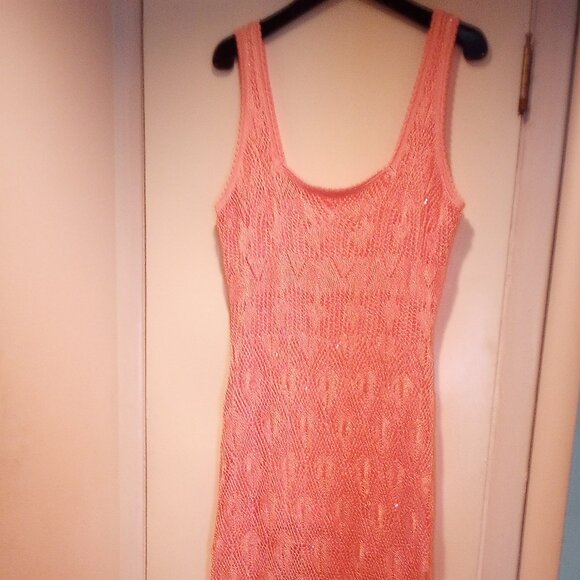 Guess crochet Liza sleeveless maxi dress boho XL peach/orange w/sequins NWT - Picture 11 of 14